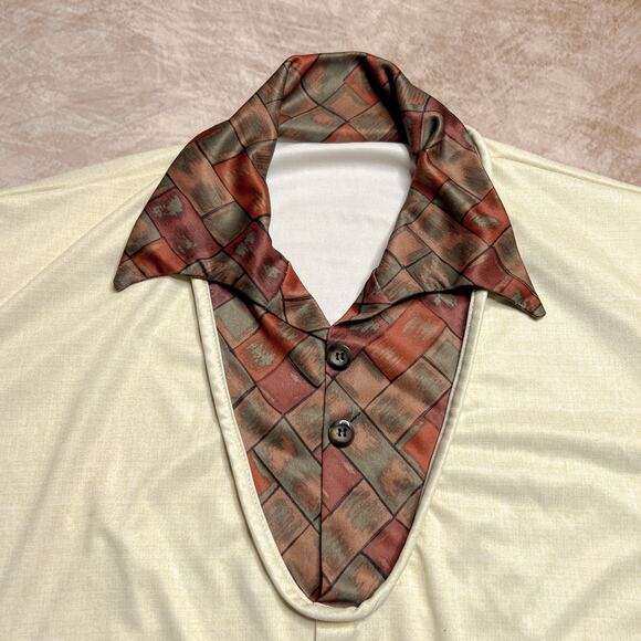 Vintage 70s Layered Geometric Long Sleeve Shirt Collared Vest Retro Mod Disco - Picture 3 of 6